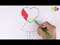 رسم سهل | تعلم رسم فتاة سهل جدا تحمل قلب مع علم فلسطين | فلسطين رسم علم فلسطين | رسم بنات سهل