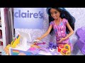 Barbie Doll Family Mall Shopping at Claire's and Book Store