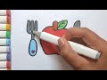 How to drawing and painting an apple fork and knife for kids and Toddlers