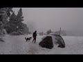 Caught in a Snowstorm - Winter Camping in Very Bad Weather, Hot Tent, Deep Snow, Strong Winds