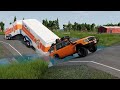 Cars vs Fast Flowing River and Fire Speed Bump 🔥 BeamNG Drive