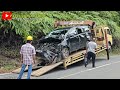 Luxury Car Crushed to Crumble || Due to a Drowsy Driver Hitting an Electric Pole