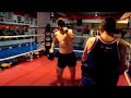Franck Le Naveaux kicking pads with Kru Leo at Daosawan MuayThai