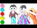 Cute Bride And Groom Drawing Painting & Colouring for kids Toddlers | Bride & Groom drawing easy