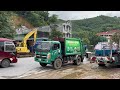 Boy repair patch tire for garbage truck broken while working