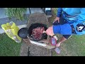 Amatriciana and pasta on a home made brick rocket stove