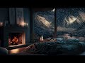 Relaxing Blizzard with Cozy Crackling Fireplace and Scenic Mountains for Sleep and Stress Relief