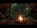 Relax in a Cozy Cave In A Rainy Forest | Crackling Fire & Rain Sounds | Fall Asleep Fast | 8 Hours