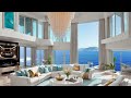 Elegant Modern White Living Room with Oceanic View  #sleepmusic #relaxingmusic  #interiordesign
