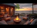 Cozy Beach House in Summer | Ocean and Nature Sounds for Deep Sleep | Calming Crackling Fireplace