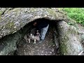 Building a Natural SHELTER inside Big TREE - Bushcraft SURVIVAL Camping. Outdoor Cooking