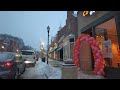 4K Cozy Evening Walk Snowing in Belmont Center Boston | ASMR City Sounds