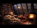 Reading and Relaxing With Cozy Cabin Ambience - Soothing Jazz & Rainstorm Sound Out Window