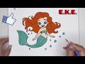 Story of Mermaid for kids | Ariel Mermaid | The little mermaid | Easy steps to draw a mermaid 🧜‍♀️
