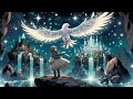 Moonlit Harmony: Music Channel with a Young Girl, Majestic Eagle, and Enchanting City