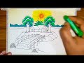 How to draw easy scenery drawing with oil pastel landscape village scenery drawing step by step