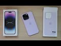 iPhone 14 Pro unboxing (deep purple) + accessories 📲 setup & comparison to iPhone13 아이폰14 프로
