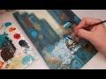 How to paint a rainy day || acrylic painting step by step for beginners