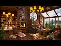 April Jazz Instrumental Music for Relax | Cozy Coffee Shop Ambience with Fireplace Sounds for Study