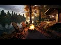 Autumn Lakeside Forest with Crackling Fireplace | Creating a Cozy Atmosphere for Sleep & Relaxation