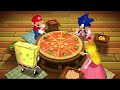 Mario Party 9 Step It Up - Mario vs Sonic vs Spongebob vs Peach (Master CPU)