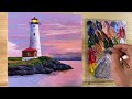 How to Paint Lighthouse Sunset / Acrylic Painting / Correa Art
