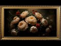 VINTAGE FRAME TV ART WHITE FLORAL TV SCREENSAVER WALLPAPER BACKGROUND OIL PAINTING DECOR