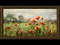 Poppies Meadow in Early Morning Spring, Impressionist Oil Painting | Framed Art Screensaver for TV
