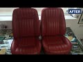 Classic Jaguar XJ red leather seats restored for hand built car