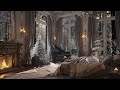 Tranquil Fireplace and Piano ASMR for a Royal Bedroom Atmosphere | Calming Sleep | Snowfall Ambiance