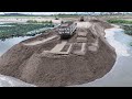 Amazing Action With SHANTUI Bulldozer And 25T Dump Trucks Filling Sand Across The Water