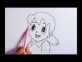Drawing of Shizuka from Doraemon easy step by step - how to draw