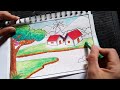 How to draw a simple scenery || Easy drawing of nature || Paint it beautifully