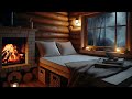Rain in a cozy Cabin - Thunderstorm, Fireplace & Dimmed Lights | 1 hours ⛈️