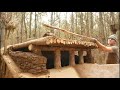 Building a primitive shelter completely warm natural waterproof roof - Off the grid bushcraft!