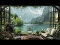 Lakeside Coffee Shop Ambience & Jazz Relaxing Music ☕Relaxing Piano Jazz Music at Outdoor Coffee