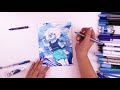 SO MUCH BLUE! | Drawing Something Using Every BLUE PEN, PENCIL, MARKER, WATERCOLOR, ETC I Own.
