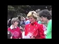 Princess Diana presenting tiaras to girls in Buxton, Derbyshire, England, UK (1990)