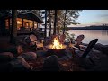 Cozy Crackling Lakeside Fireplace Soundtrack with Soothing River Scene for Deep Relaxation