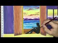 Easy Sunset Gouache Painting | Sunset Gouache Painting for Beginners | Gouache Evening Painting