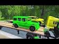 Double Flatbed Trailer Truck vs Speedbumps Train vs Cars | Tractor vs Train Beamng.Drive 001