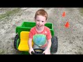 Farm compilation with kids ride on tractor, trucks, real tractors, animals. Educational | Kid Crew