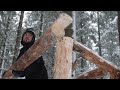 10 Day - Winter Camping - in SNOW Storm and RING Weather - BUILDING a Triangular Bushcraft Shelter