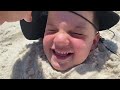 BURIED IN THE SAND! Caleb & Daddy Build Sand Castles at Beach Play in the Water! Caleb Pretend Play