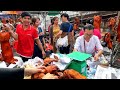 Amazing Cambodian Roast Pork, Many People Like to Eat. Cambodian Food at Orussey Market.
