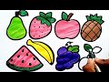 Different Fruits colouring pages, how to Draw fruits and colour , easy colouring and art 🎨