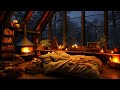 Cozy Room Ambience With Crackling Fire - Rain outside the window - Smooth Jazz For Sleeping