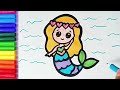 Mermaid drawing, painting and coloring for kids & toddlers | Mermaid for kids step boy step