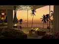 4K Cozy Bedroom With A Night View Of The Beach at Sunset Ambience - Jazz Music for Relax and Study