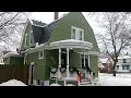 Colorful historic homes during winter in Illinois neighborhood